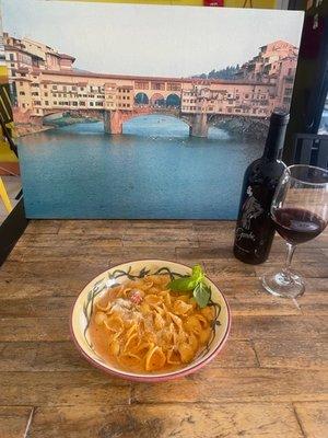 Pasta and wine.  What could be better?