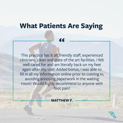 Testimonial for Performance Podiatry Partners