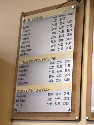 Coffee menu