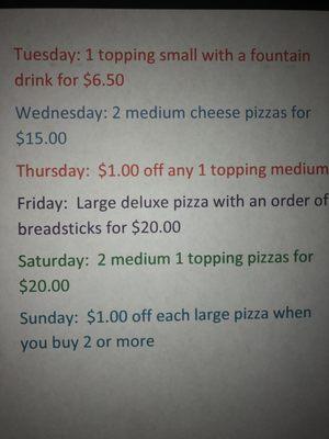 Pizza specials