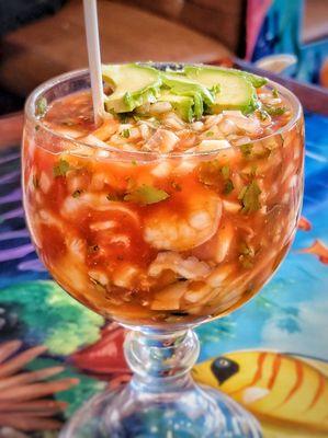 "Vuelve a la Vida" Cocktail - Shrimp, octopus, oysters, crab, and a bunch of other seafoods.