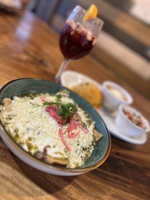 Verde Enchiladas with sangria