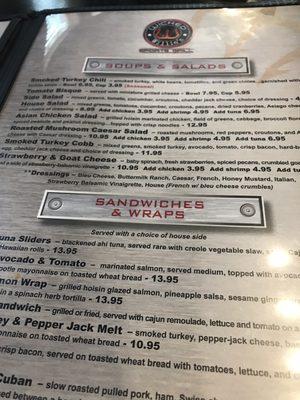 Sample of menu showing sandwiches and salads