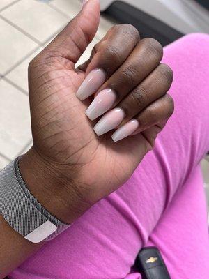 Ombré acrylic nails with perfect coffin shape