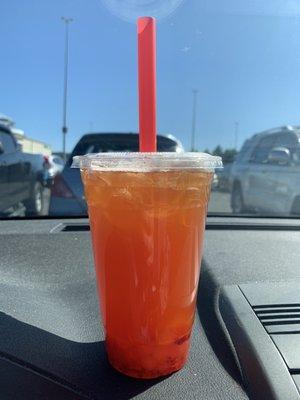 Mango Strawberry bubble tea  with mango and strawberry bubbles