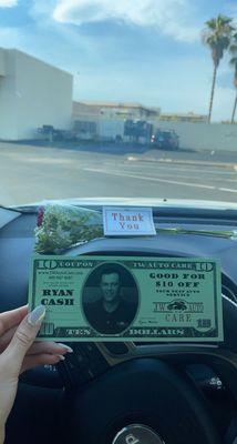 Coupon, flower, car