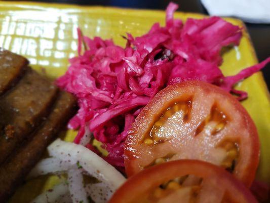 Pickled cabbage served with the meat sampler