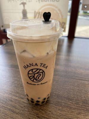 Brown sugar milk tea with boba and cheese foam