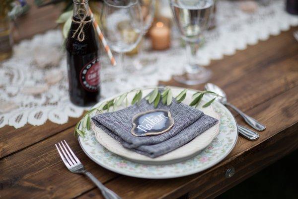 Custom table settings, vintage plates