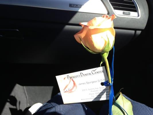 Nice touch-rose as you leave your appointment!