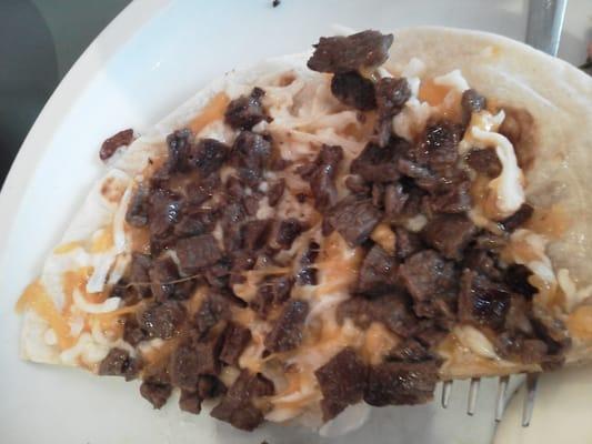 The inner works of the steak quesadilla.