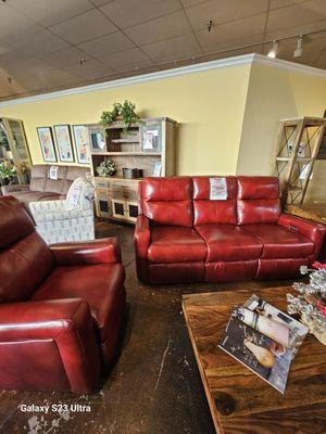 Red leather couch and recliner