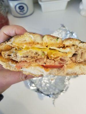 Chicken philly and egg on a hard roll