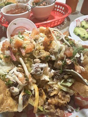 Taco salad.. Pico de Gallo and house salsa  Condiment bar is commendable!