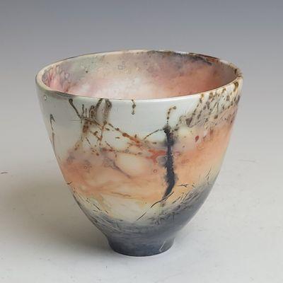 Eggshell Bowl, Saggar fired, painted with fire and vapors.