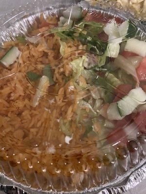 Rice and salad that came with the Arabi sandwich