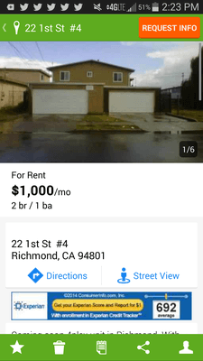 Screen shot of property I inquired about