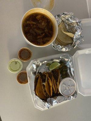 Birria tacos were the best I ever ate, washed them down with their menudo.