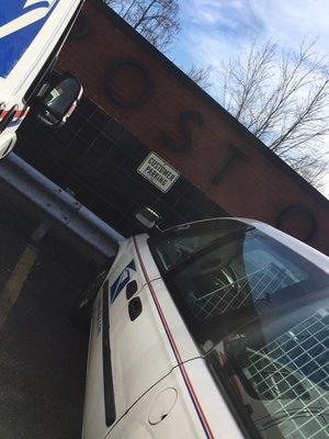 The customer parking area. Thank you post office workers for taking all of the spots.