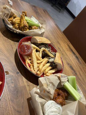 Lava ranch wings, cheesesteak, sweet firecracker boneless wings