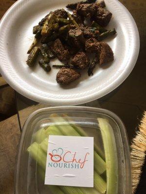 Snack comparison to my old delivery service.  You choose.  Steak and asparagus? Or celery sticks?