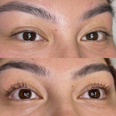 Before and after a lash lift