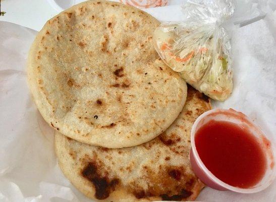 Pupusas ($3/each) - Pork Pupusa and Pork, Beans & Cheese Pupusa w/ Curtido & Tomato Salsa