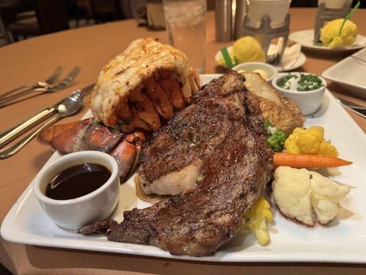 Ribeye steak with Atlantic lobster