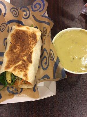 Creamy asparagus soup with a roll your own sandwich