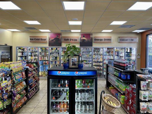 Large selection of food and beverages in a clean and friendly market