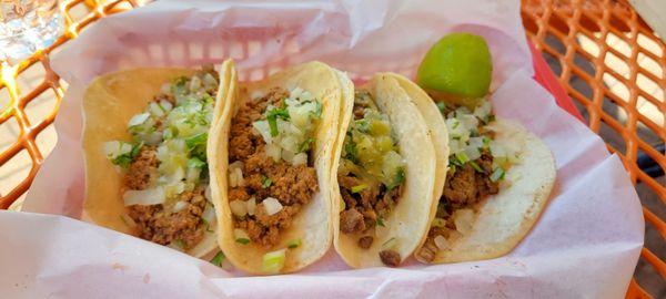 The steak and beef street tacos were delicious!