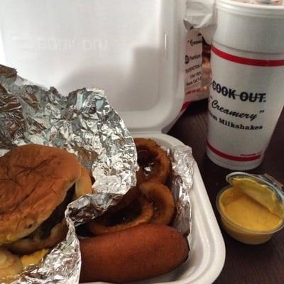 Cheeseburger Tray with corn dog and onion rings