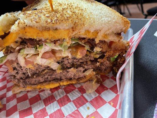 This is the double cheese double burger  It was so big that he had to take the other half home. I've never seen my bf not be able to finish