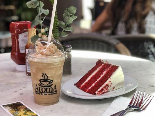 Ice-blended hazelnut & red velvet cake