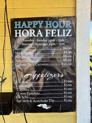 Happy hour menu