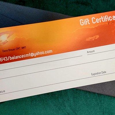 Giftcards available in office or online @balancecmt.com