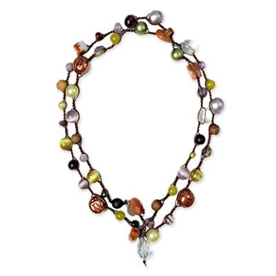 Jezebel Necklace - Hand-crocheted with vintage faux pearls and semi-precious stones.