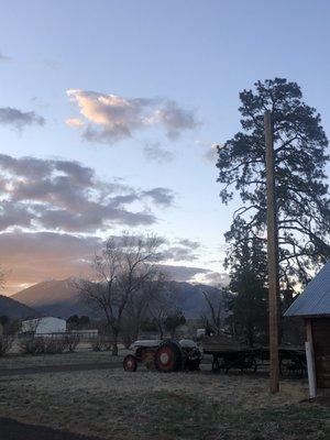 Beautiful sunset and view of the peaks from the farm...