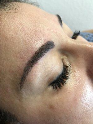 Amazing Microblading and lashes from Linda of Goddess Lashes ! WOW blinking happily