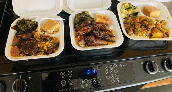 Oxtails, Jerk Chicken, and Curry Goat! So delicious! Go ahead and treat yourself!