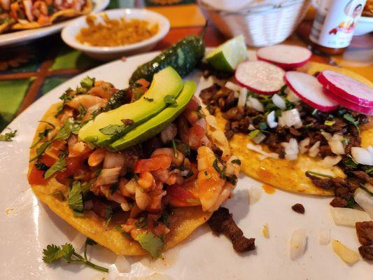 Ceviche and an Asada taco