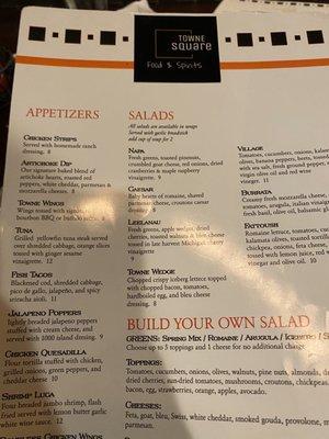 Appetizers and Salads Menu