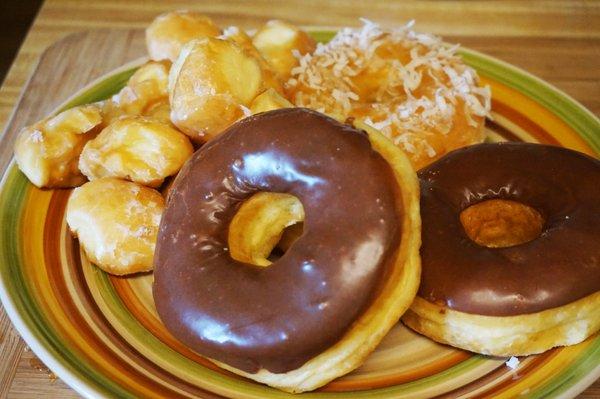 Chocolate glaze  Coconut  & Donut holes