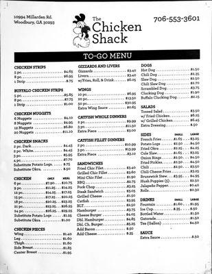 CHICKEN SHACK menu in Woodbury, Georgia.