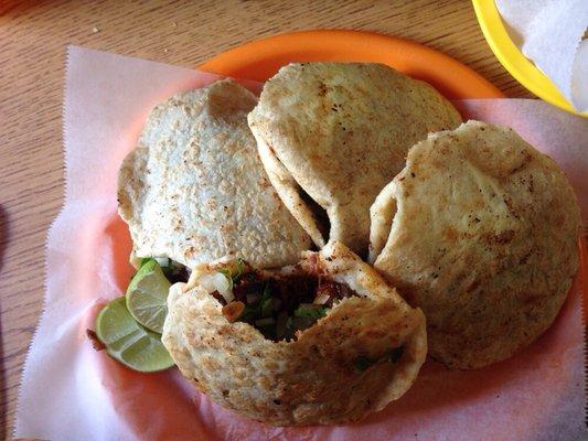 Freshly-made gorditas! Two was plenty for an adult, one for a younger child.