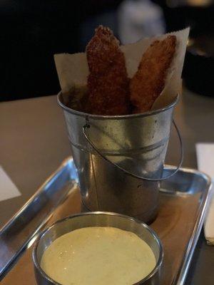 Deep fried bacon and jalapeño aioli. Heat but not overpowering