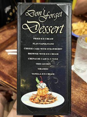 Dessert Menu, August 2023 ($6.99/ea)