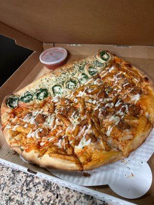 Triple threat buffalo twist pizza