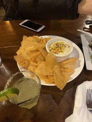 Roasted corn queso and margarita