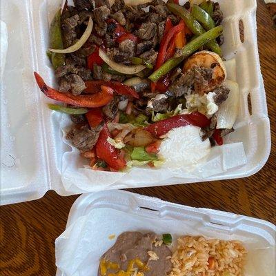 Steak and shrimp fajitas